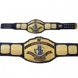 WWF/WWE BLACK INTERCONTINENTAL CHAMPIONSHIP ADULT SIZE METAL REPLICA BELT