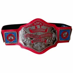 NWA Television Heavyweight Championship Belt Replica Brass Metal Plates Red