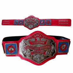 NWA Television Heavyweight Championship Belt Replica Brass Metal Plates Red