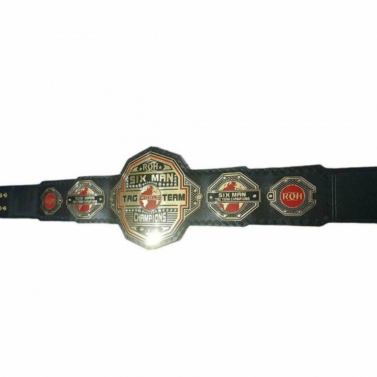 ROH Six Man World Tag Team Champions Wrestling Belt Leather Replica Plates Adult
