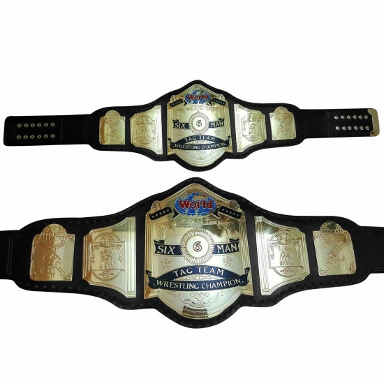 World 6 six Man TAG TEAM Wrestling Championship Belt Adult Size