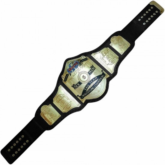 World 6 six Man TAG TEAM Wrestling Championship Belt Adult Size