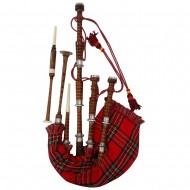 Scottish Highland Bagpipes Royal Stewart Tartan Rosewood Natural Finish Silver Mounts