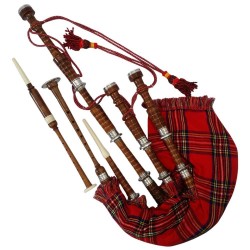 Scottish Highland Bagpipes Royal Stewart Tartan Rosewood Natural Finish Silver Mounts