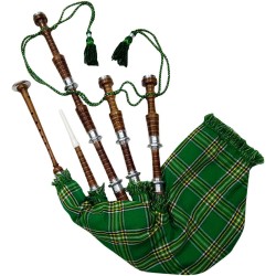 Scottish Highland Bagpipes Irish Tartan Rosewood Natural Finish Silver Amounts