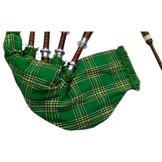 Scottish Highland Bagpipes Irish Tartan Rosewood Natural Finish Silver Amounts