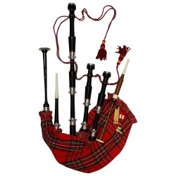 Scottish Highland Bagpipes Royal Stewart Tartan Black Finish Silver Amounts