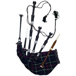 Scottish Highland Bagpipes Mackenzie Tartan Black Finish Silver Amounts