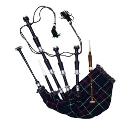 Scottish Highland Bagpipes Mackenzie Tartan Black Finish Silver Amounts