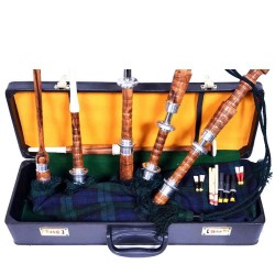 Scottish Highland Bagpipes Black Watch Tartan Rosewood Natural Finish with Hard Case