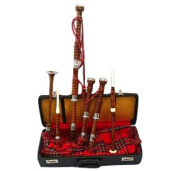 Scottish Highland Bagpipes Royal Stewart Tartan Rosewood Natural Silver Amounts with Hard Case